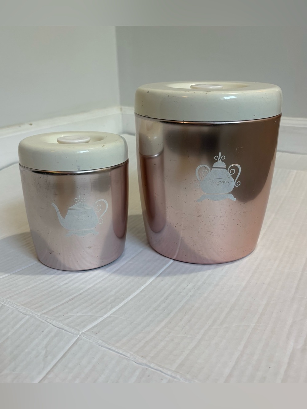 Vintage West Bend Rose Gold Copper Tea And Sugar Canister Set Of 2 Made In USA